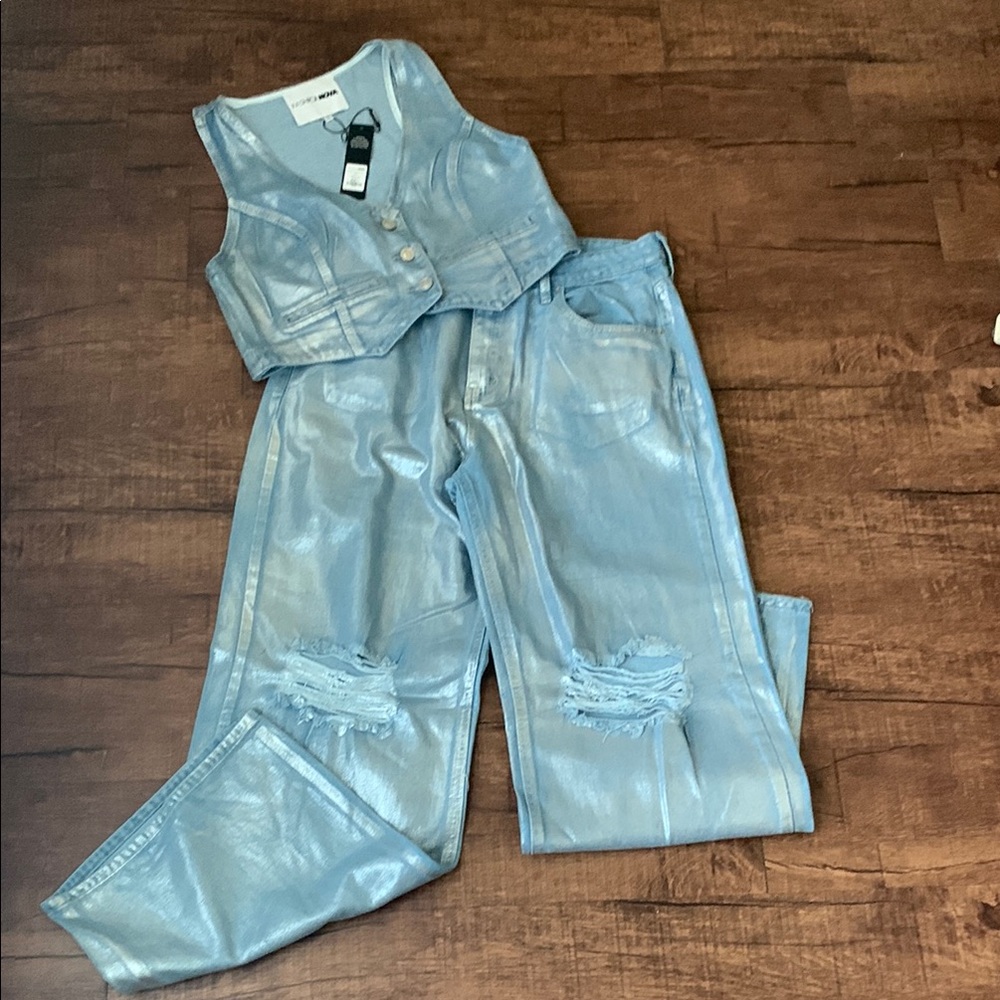 FN 'Freja Foil Ripped Baggy Jeans and matching vest' - Picture 2 of 12